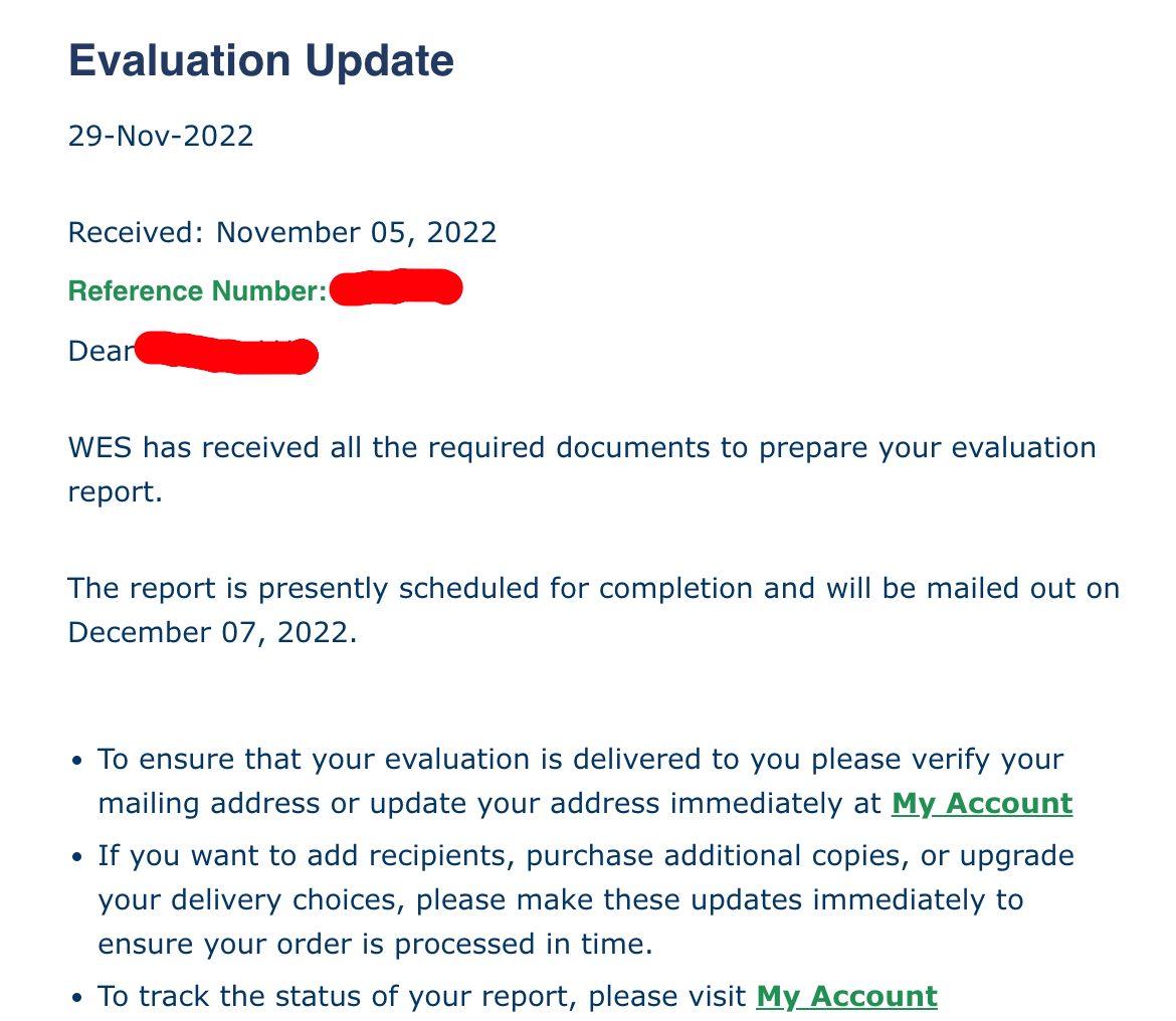 Evaluation Update Email